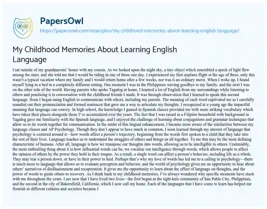 childhood memory introduction essay example