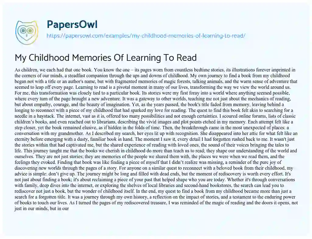 Essay on My Childhood Memories of Learning to Read