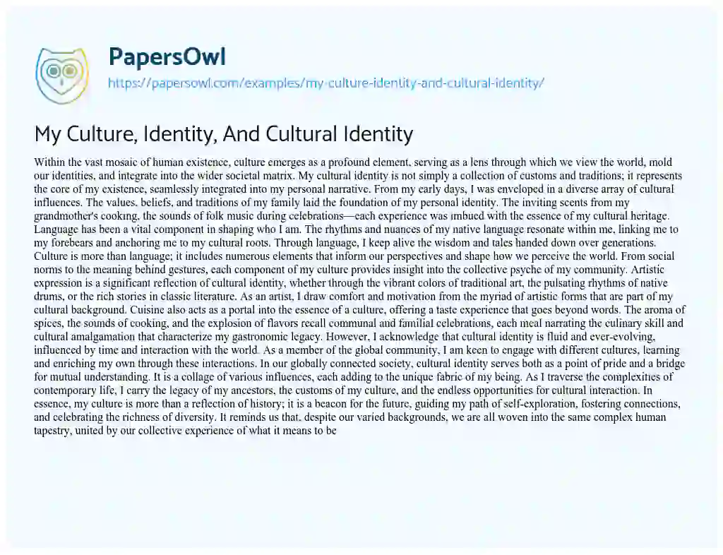 Essay on My Culture, Identity, and Cultural Identity