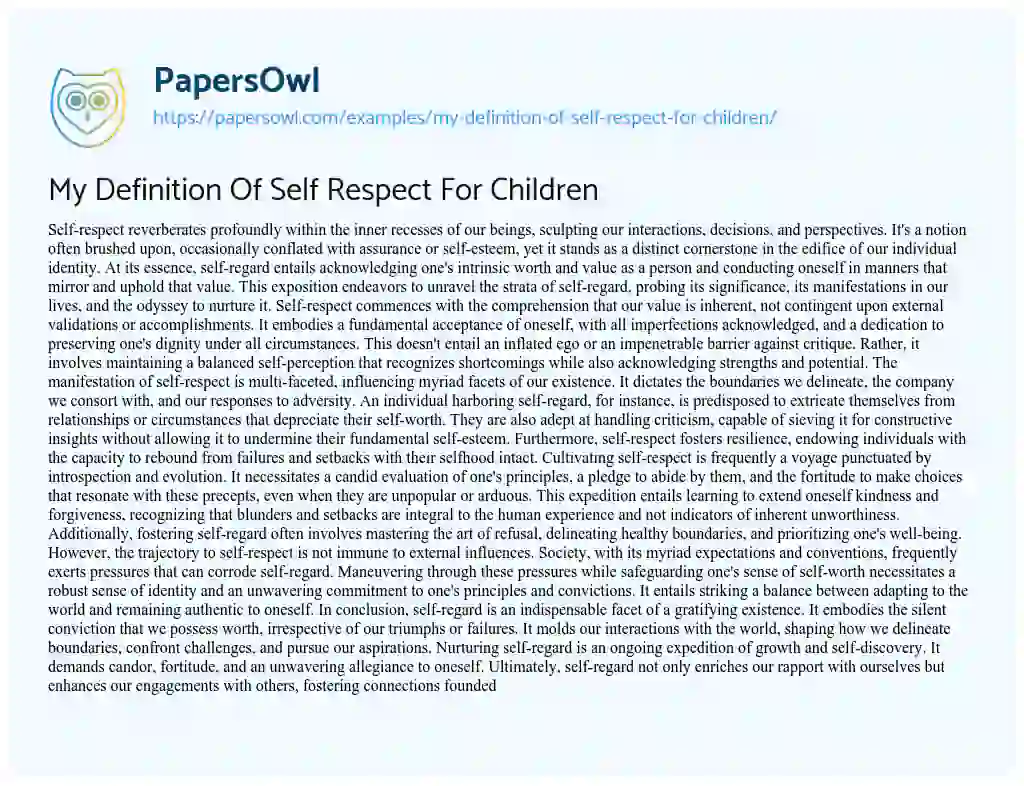 Essay on My Definition of Self Respect for Children
