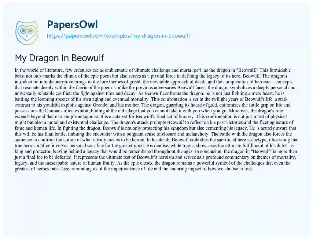 Essay on My Dragon in Beowulf