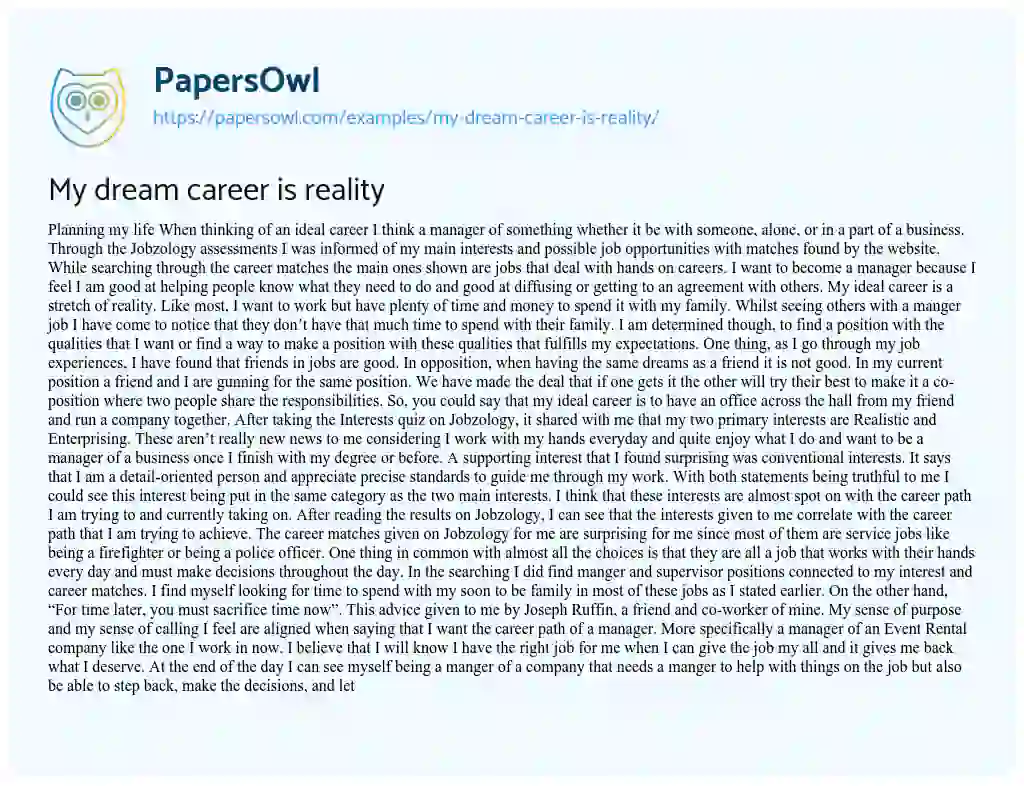 Essay on My Dream Career is Reality