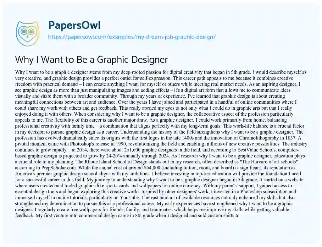 Essay on My Dream Job: Graphic Design