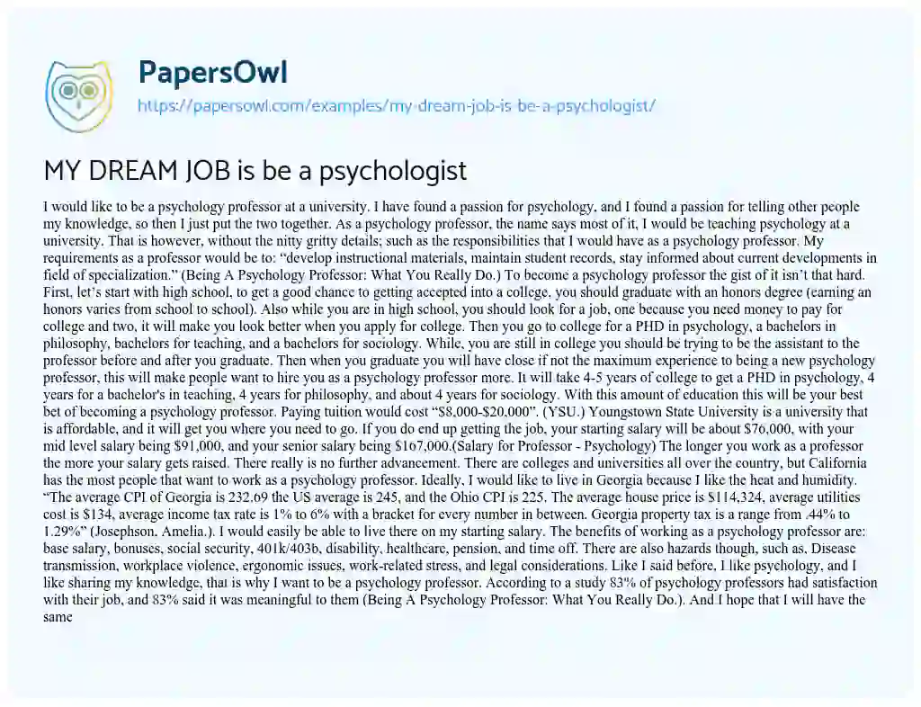 Essay on MY DREAM JOB is be a Psychologist