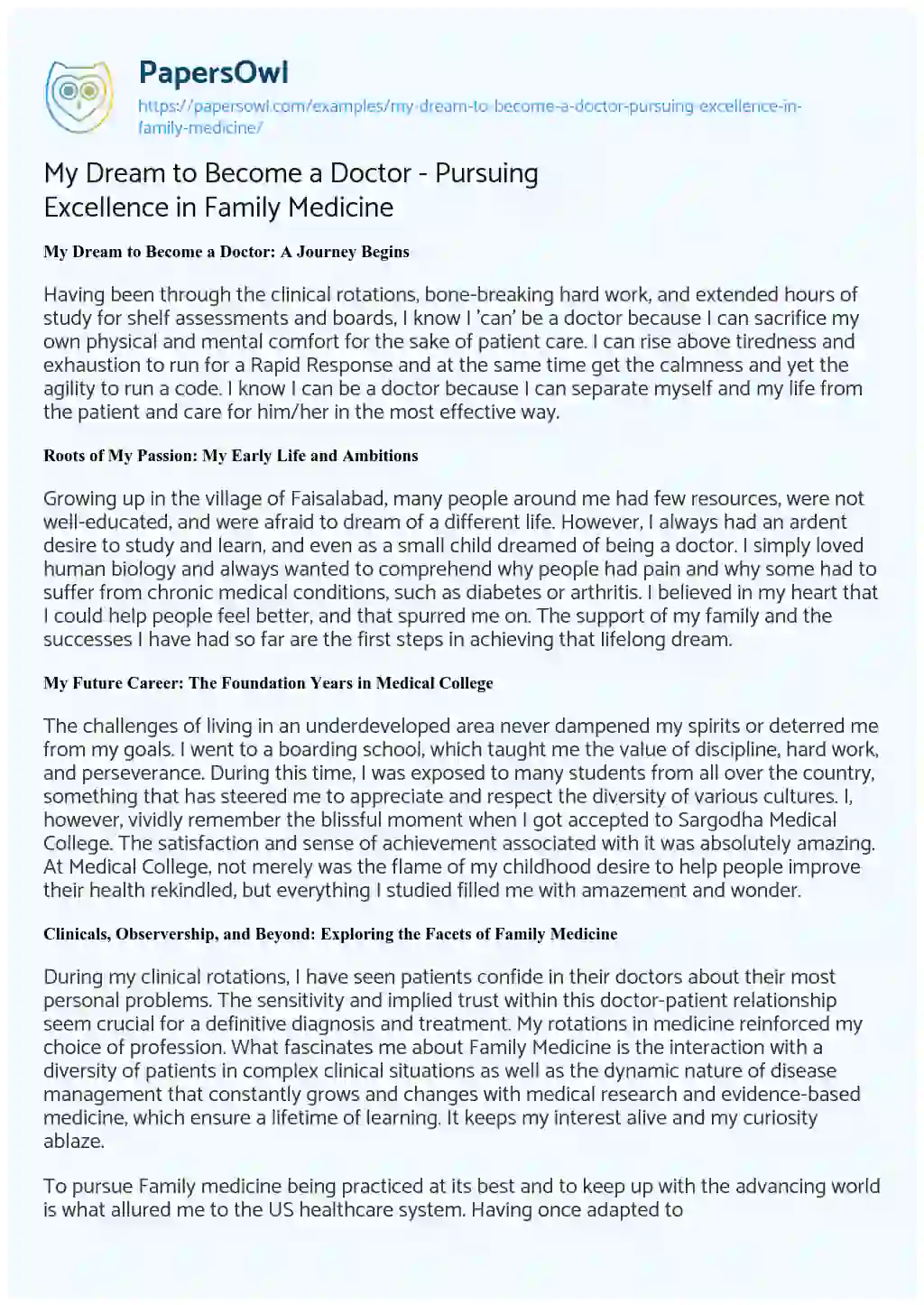 Essay on My Dream to Become a Doctor – Pursuing Excellence in Family Medicine