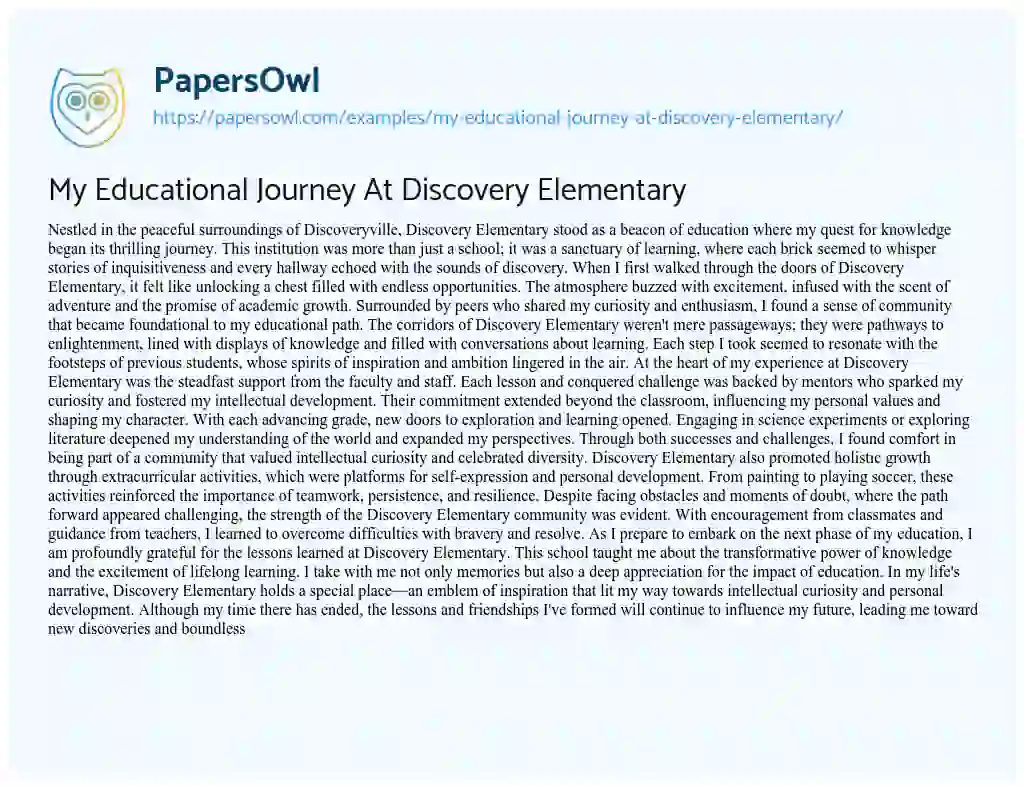 Essay on My Educational Journey at Discovery Elementary