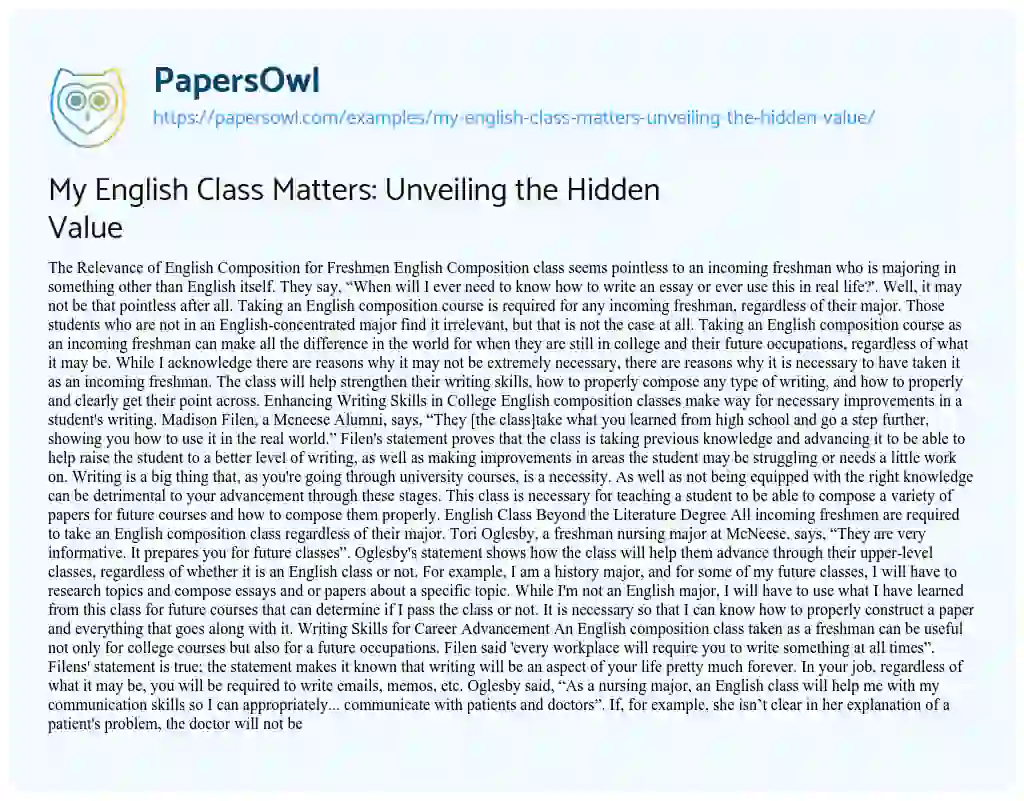 Essay on My English Class Matters: Unveiling the Hidden Value