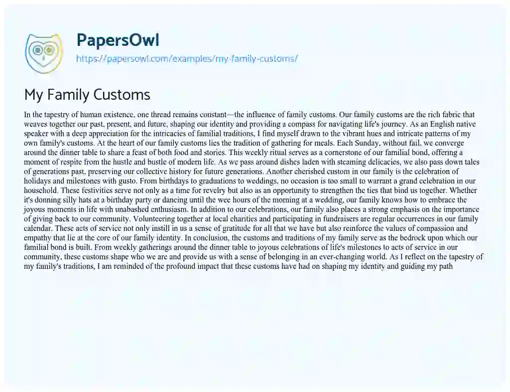 Essay on My Family Customs