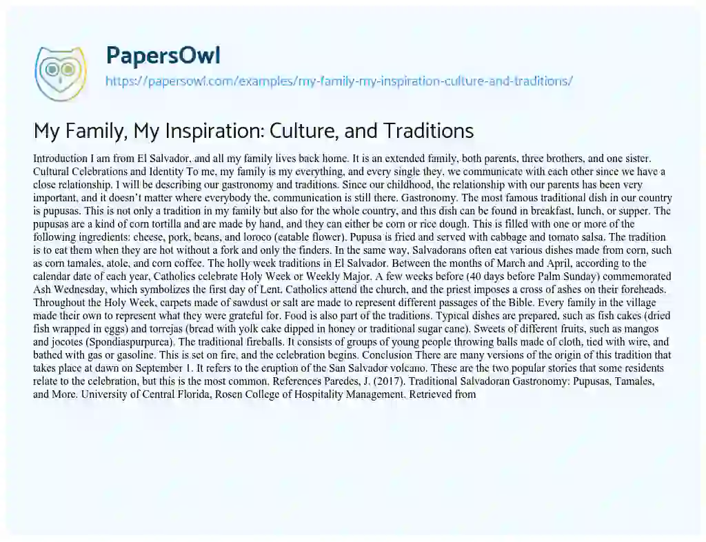 Essay on My Family, my Inspiration: Culture, and Traditions