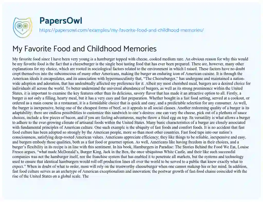 My Favorite Food and Childhood Memories essay