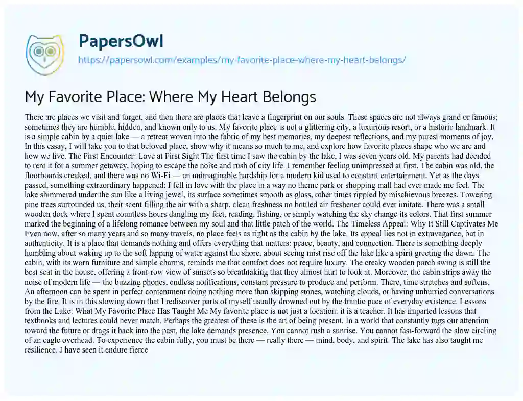 Essay on My Favorite Place: Where My Heart Belongs