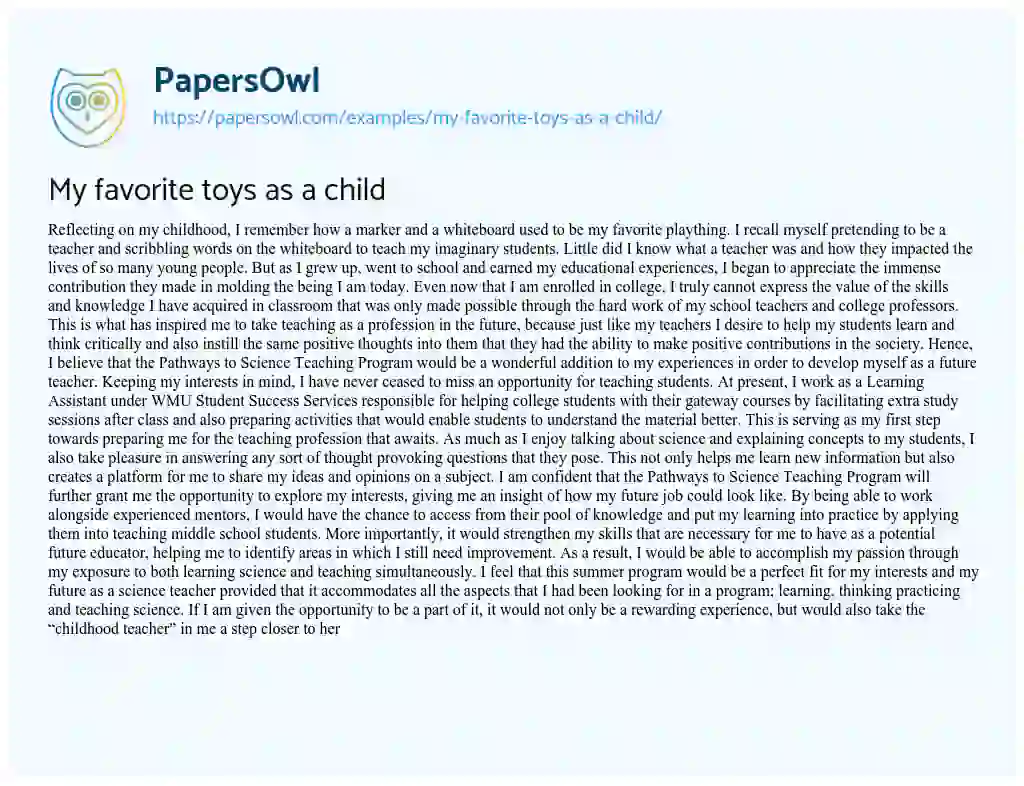 Essay on My Favorite Toys as a Child