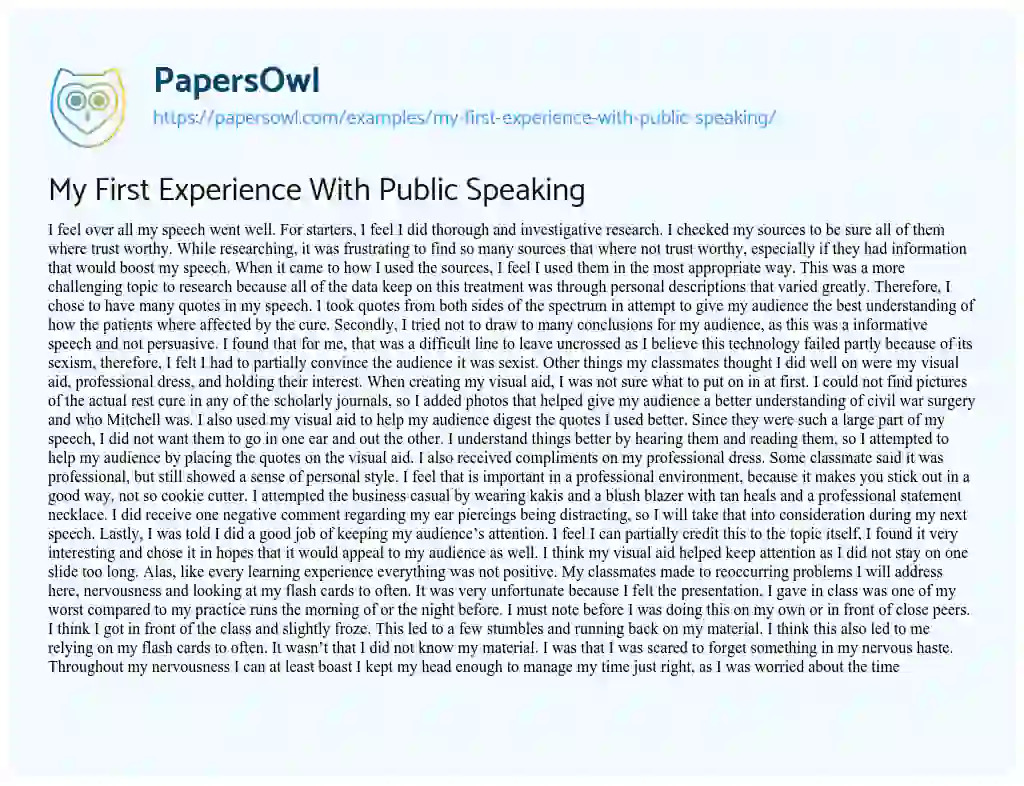 Essay on My First Experience with Public Speaking