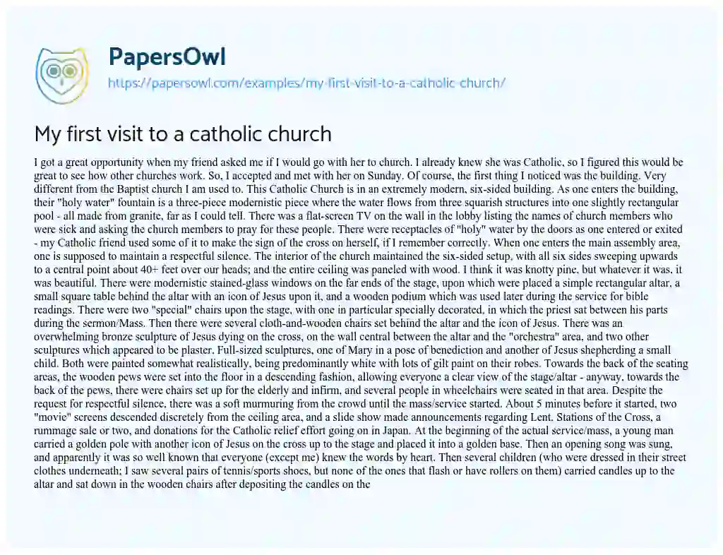 Essay on My First Visit to a Catholic Church