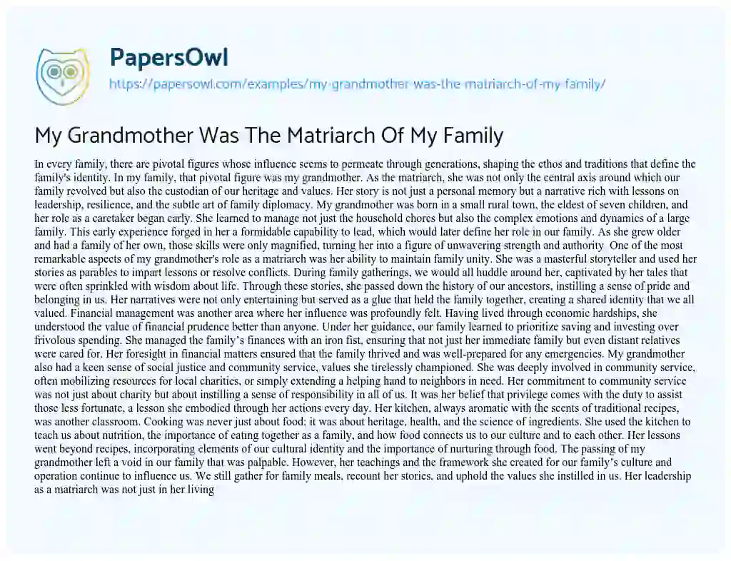 Essay on My Grandmother was the Matriarch of my Family