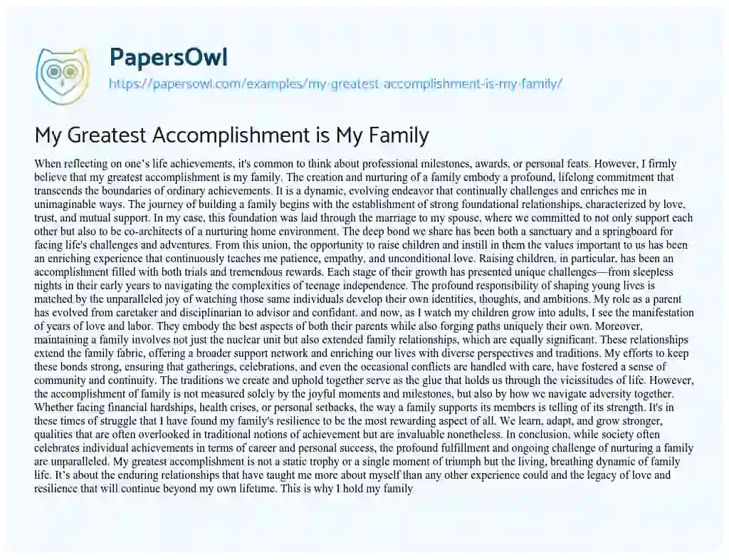 Essay on My Greatest Accomplishment is my Family