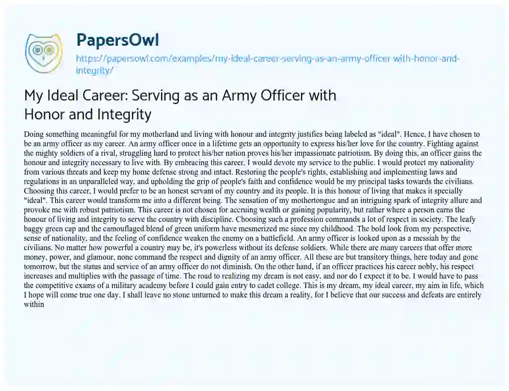 Essay on My Ideal Career: Serving as an Army Officer with Honor and Integrity
