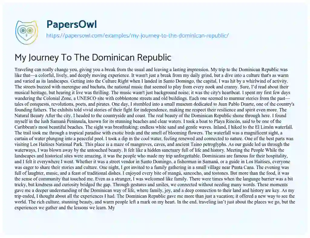 Essay on My Journey to the Dominican Republic