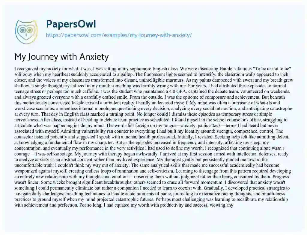 Essay on My Journey with Anxiety