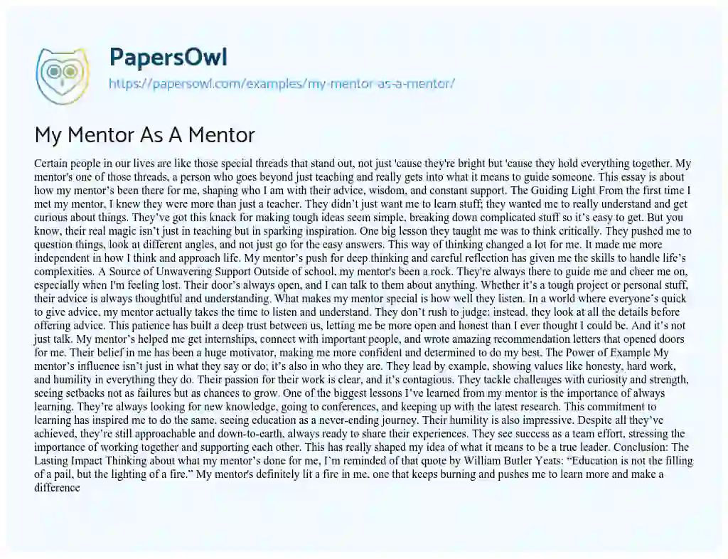 Essay on My Mentor as a Mentor