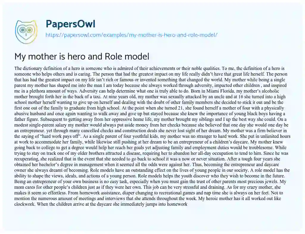 Essay on My Mother is Hero and Role Model