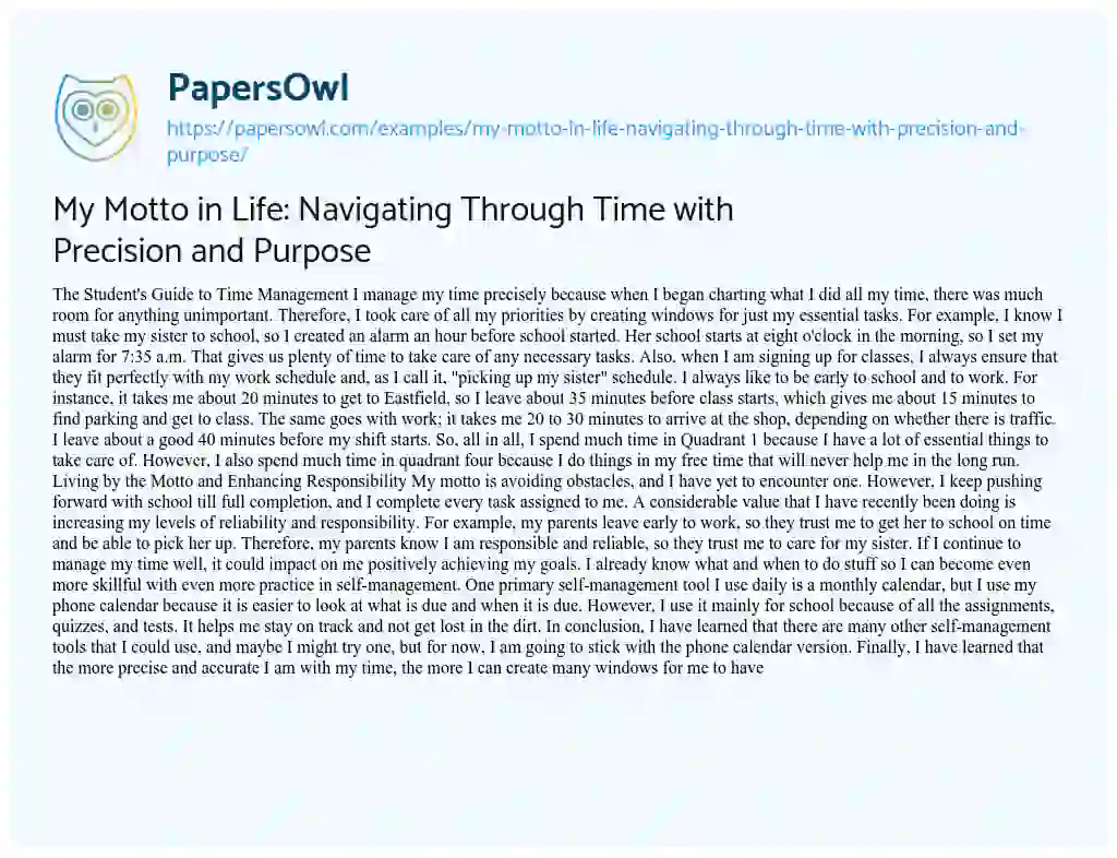Essay on My Motto in Life: Navigating through Time with Precision and Purpose