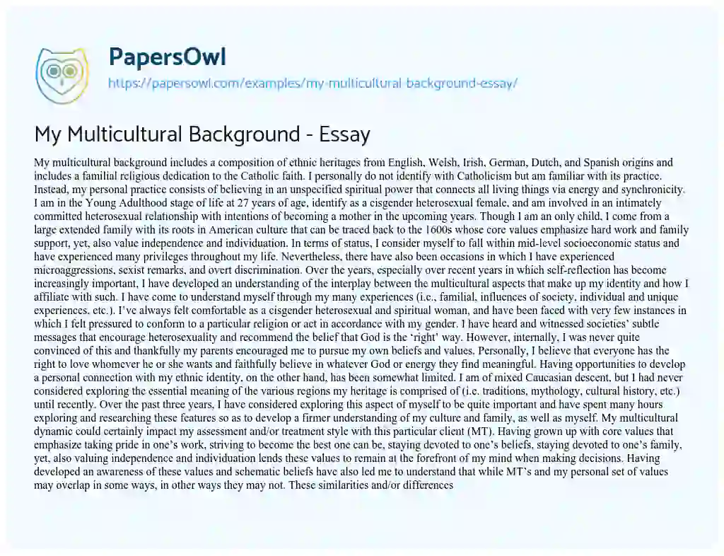 Essay on My Multicultural Background – Essay