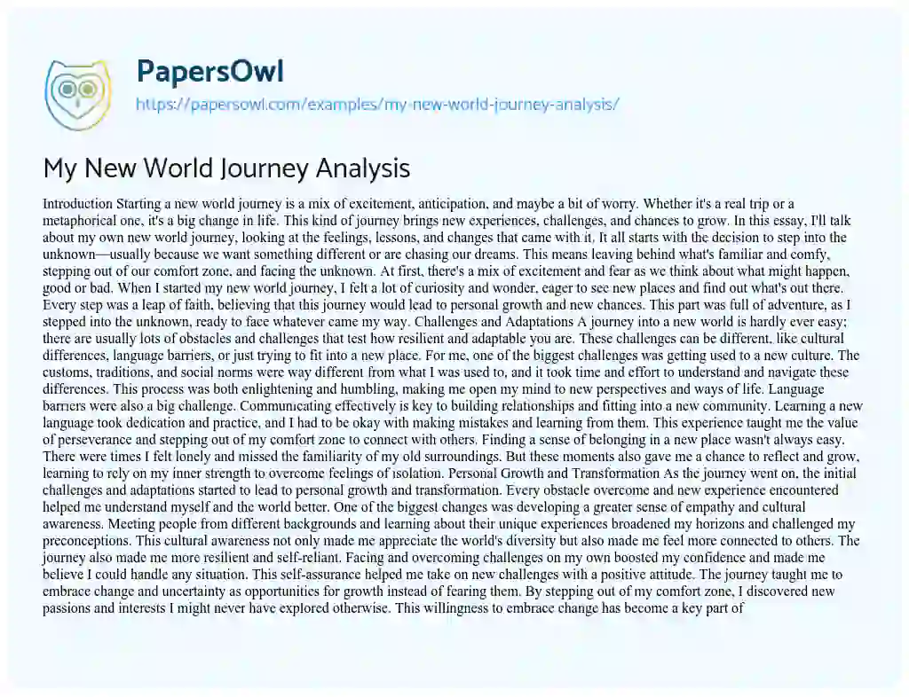 Essay on My New World Journey Analysis