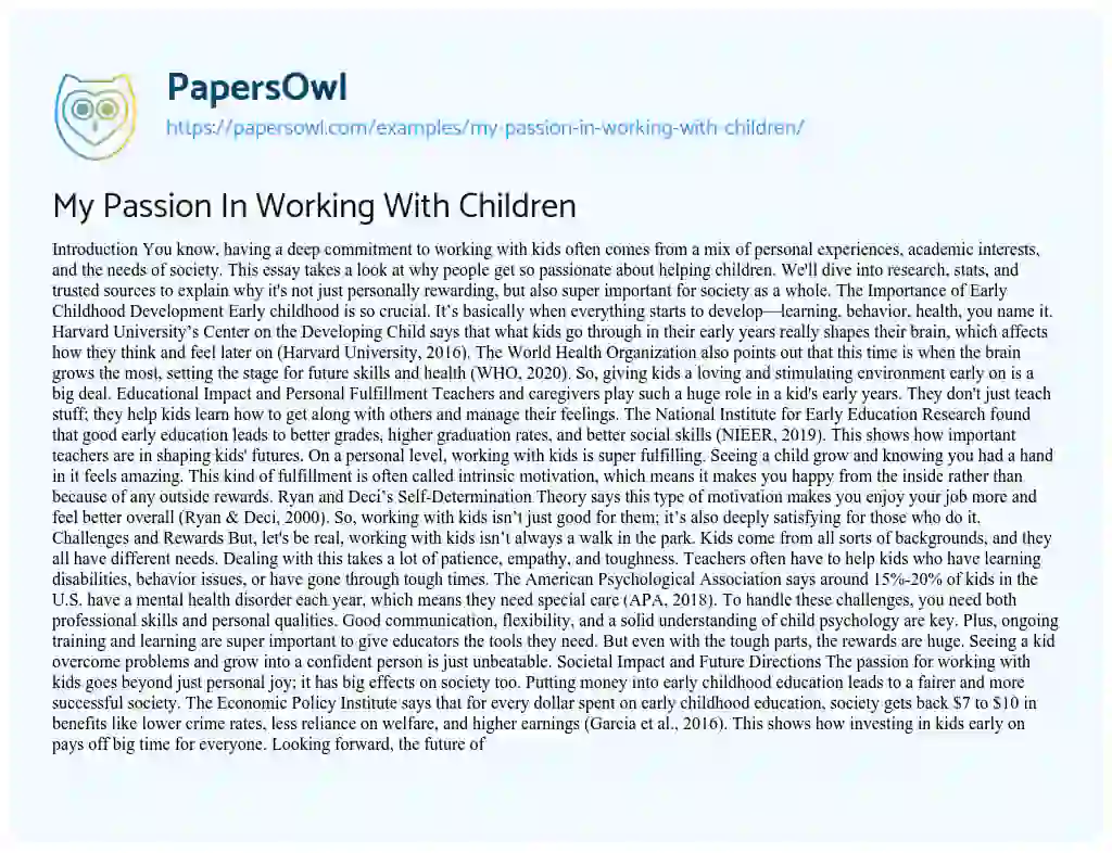 Essay on My Passion in Working with Children