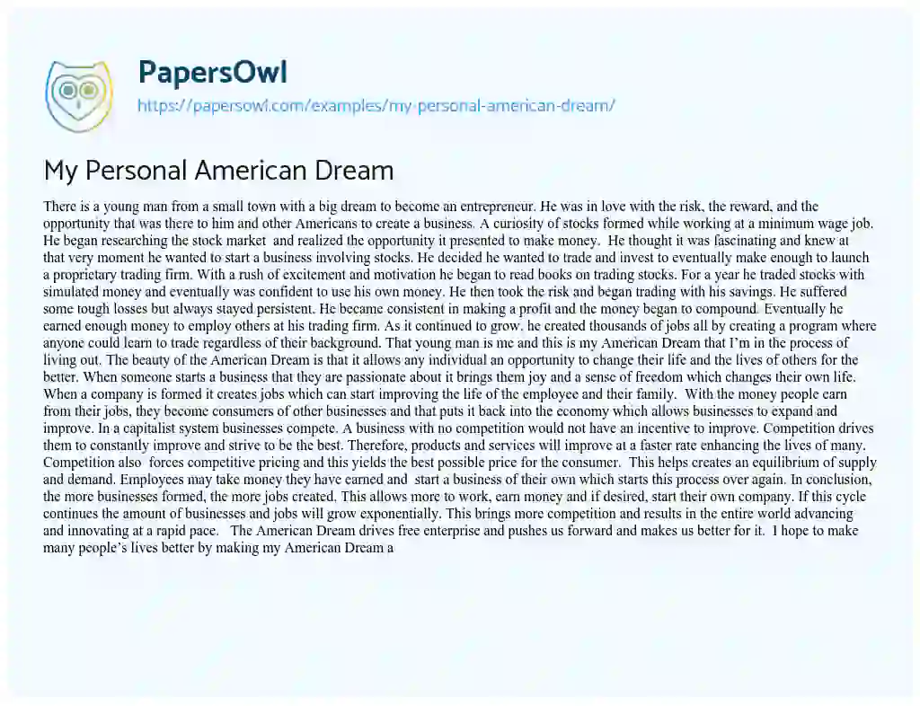 My Personal American Dream essay