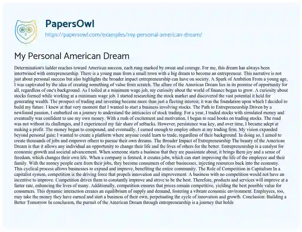 Essay on My Personal American Dream