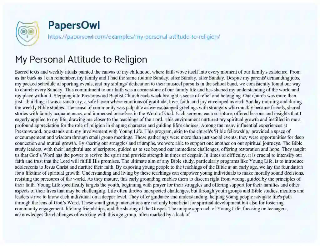 Essay on My Personal Attitude to Religion