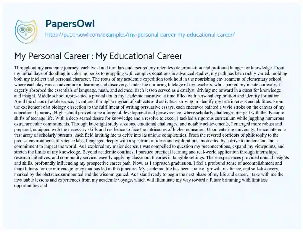 Essay on My Personal Career : my Educational Career