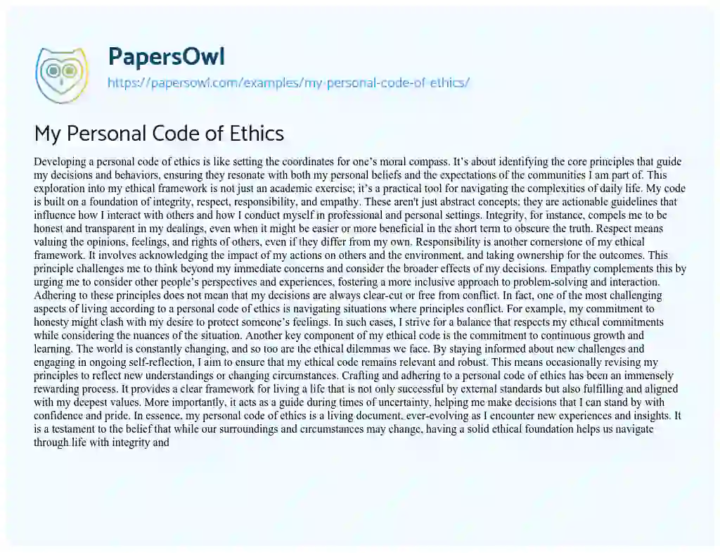 Essay on My Personal Code of Ethics