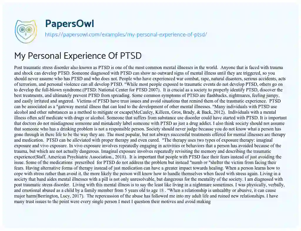 Essay on My Personal Experience of PTSD