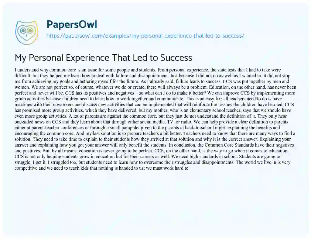 Essay on My Personal Experience that Led to Success