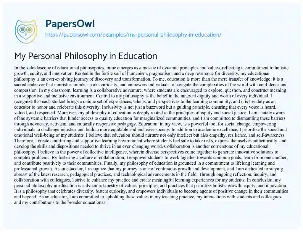 Essay on My Personal Philosophy in Education