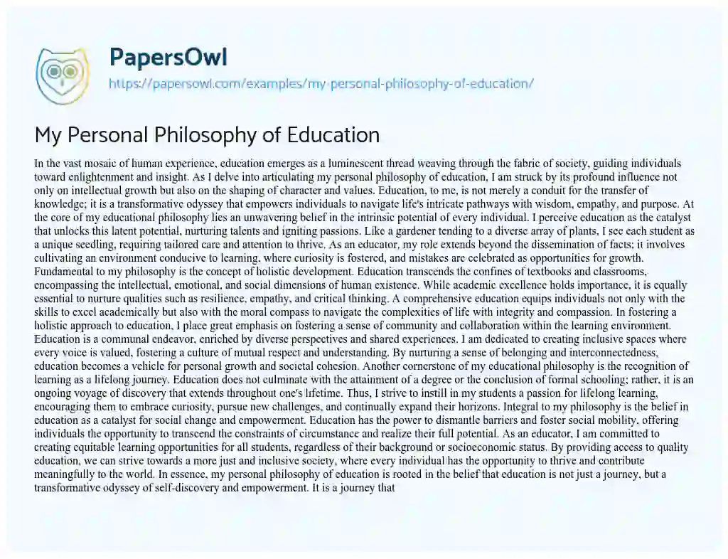 Essay on My Personal Philosophy of Education
