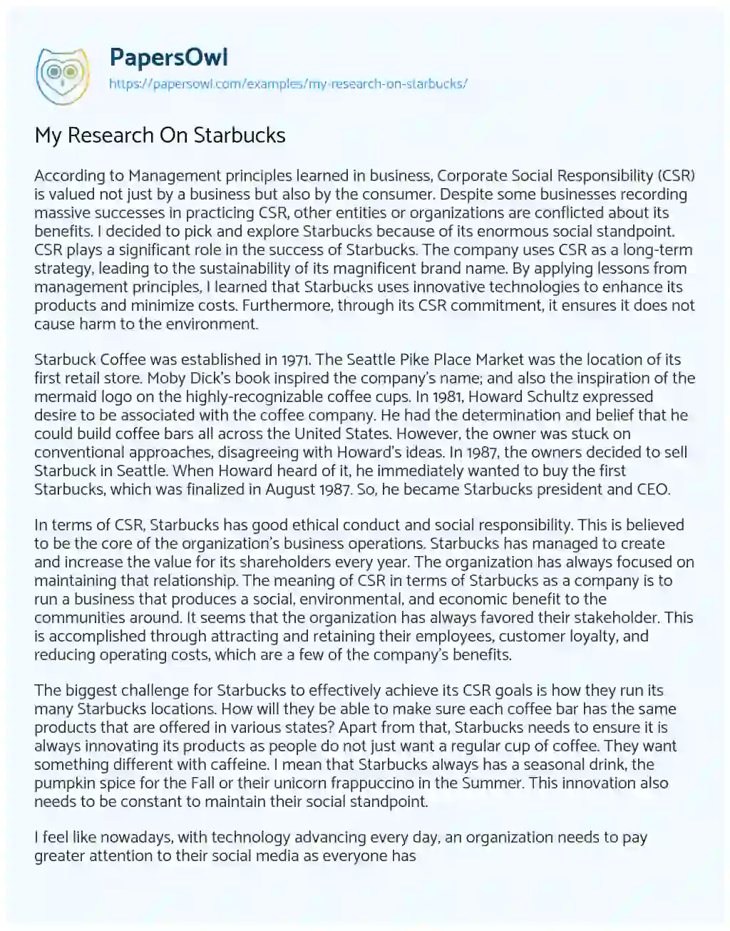 Essay on My Research on Starbucks