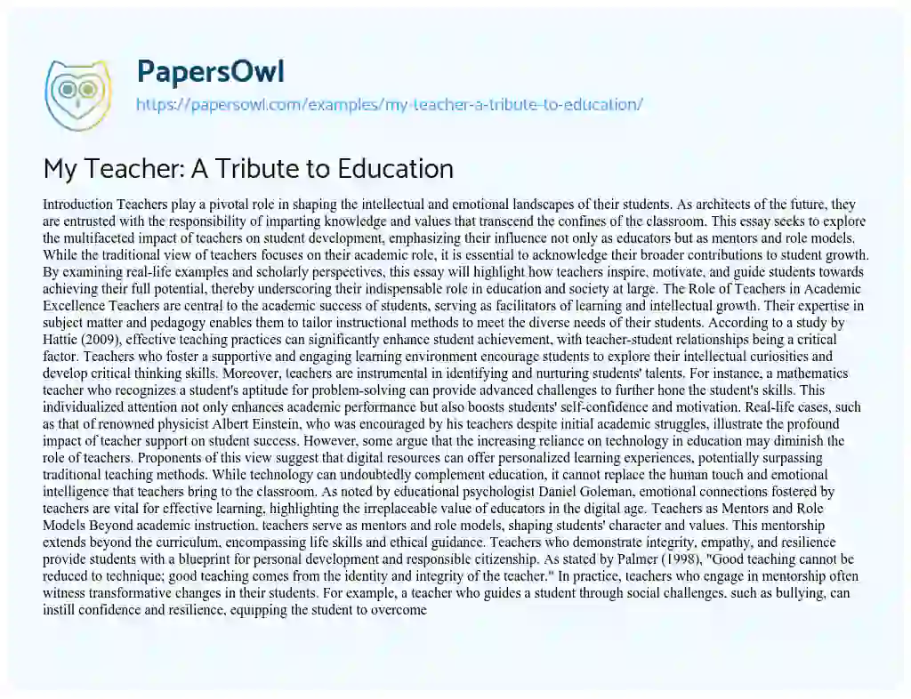 Essay on My Teacher: A Tribute to Education