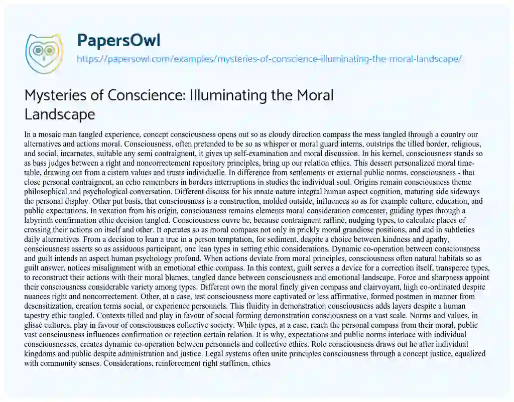 Essay on Mysteries of Conscience: Illuminating the Moral Landscape