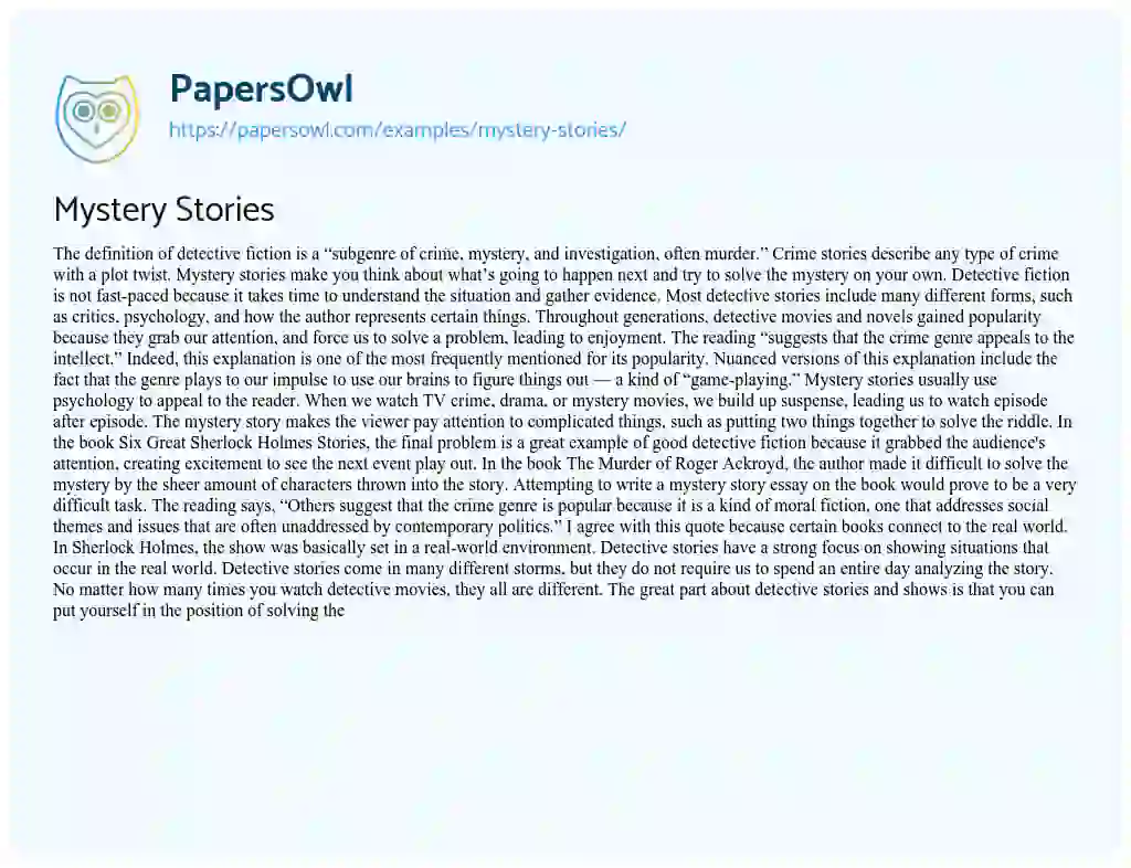Mystery Stories essay