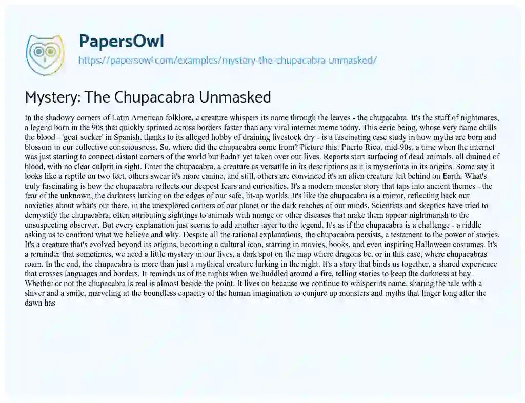 Essay on Mystery: the Chupacabra Unmasked