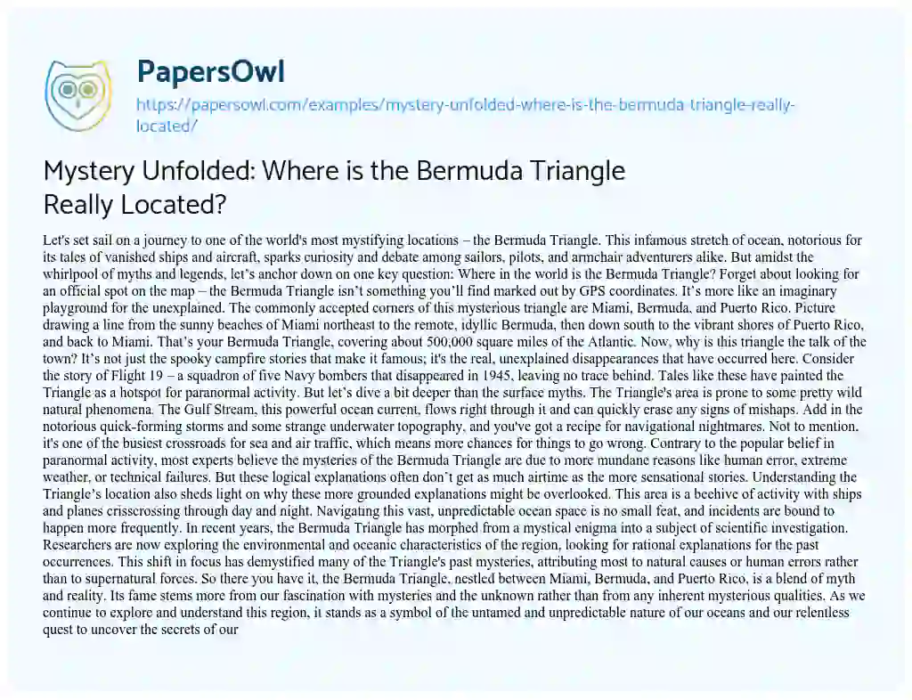 Essay on Mystery Unfolded: where is the Bermuda Triangle Really Located?