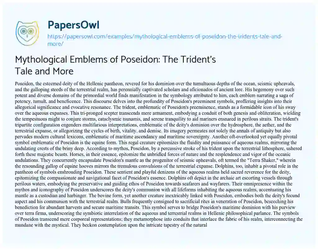 Essay on Mythological Emblems of Poseidon: the Trident’s Tale and more