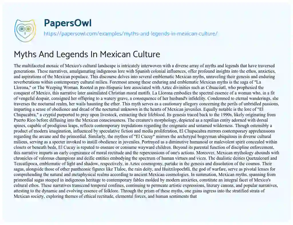 Essay on Myths and Legends in Mexican Culture