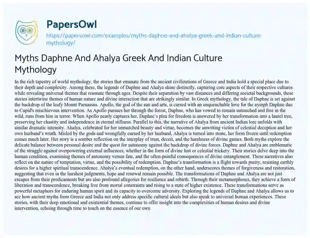 Essay on Myths Daphne and Ahalya Greek and Indian Culture Mythology