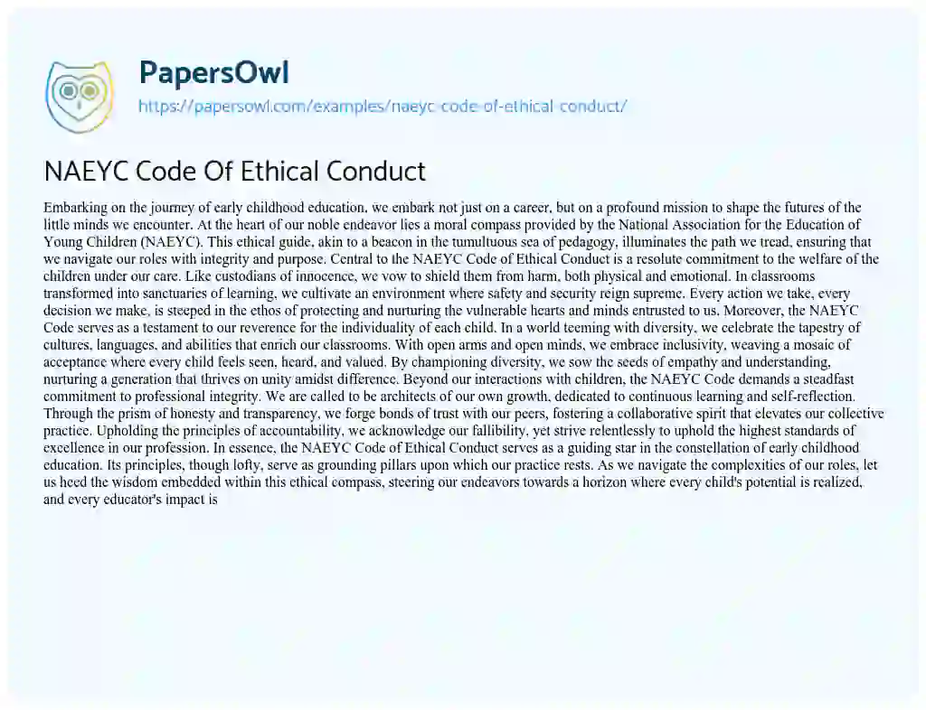 Essay on NAEYC Code of Ethical Conduct