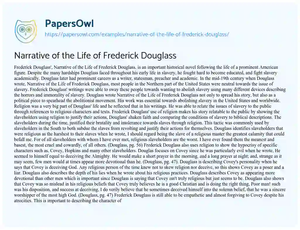 Narrative of the Life of Frederick Douglass essay