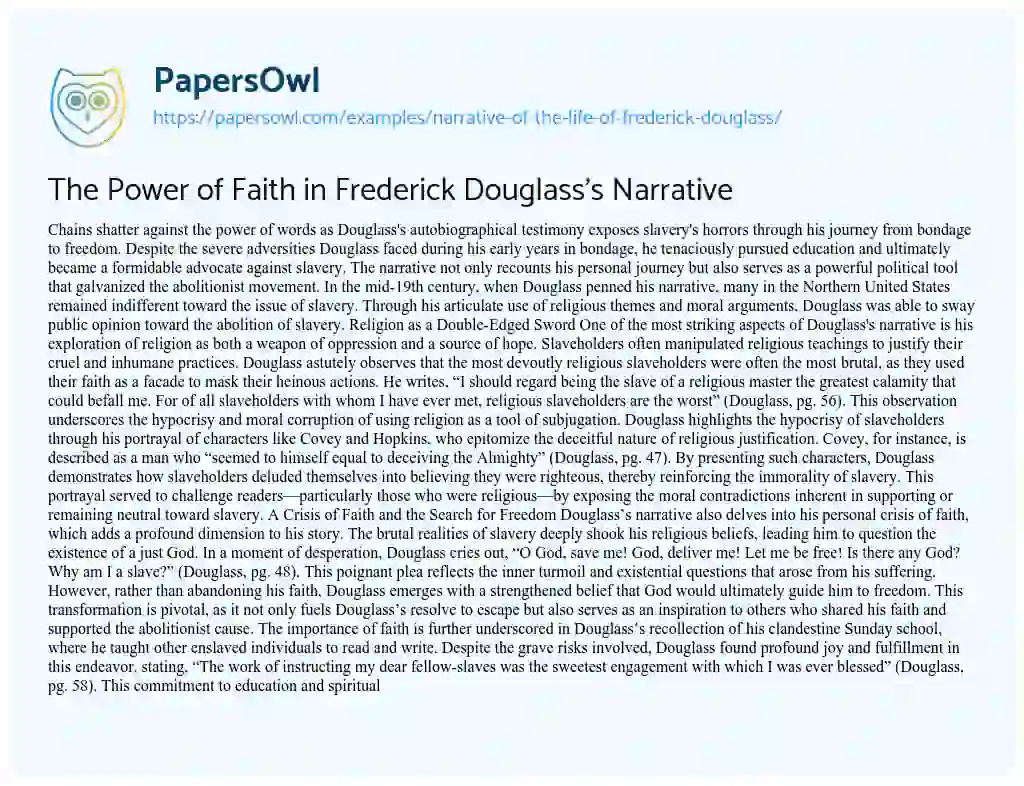 Essay on Narrative of the Life of Frederick Douglass